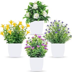 Der Rose 4 Pack Fake Flowers Artificial Plants Indoor for Home Kitchen Office Dining Centerpiece Table Decorations