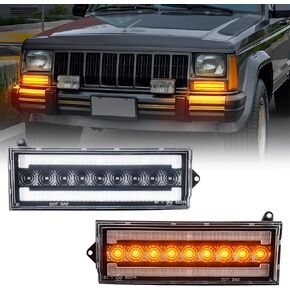 Front Turn Signal Corner Marker Lights Compatible with Cherokee XJ 1984-1996 for Comanche MJ 1986-1992 for Wagoneer 1984-1990 Sequential Turn Signal Lights,Daytime Running Lights Smoked Lens