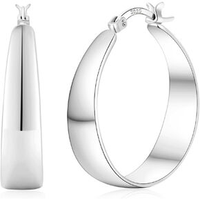 Sterling Silver Hoop Earrings, 8MM Wide Hypoallergenic Silver Hoop Earrings for Women, Lightweight Thick Chunky Hoops Earring for Women Jewelry Gifts 30/40/50/60MM