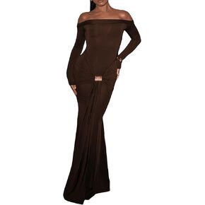 unybwonn مثير قبالة الكتف maxi فستان للنساء bodycon امتداد الأكمام طويلة الفساتين الفساتين حفلة الكوكتيل
