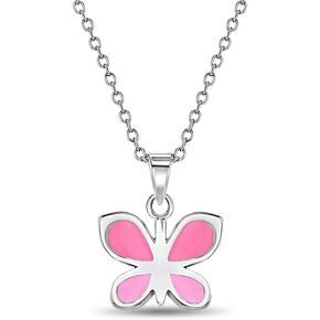 925 Sterling Silver 16" Lovely Pink Enamel Butterfly Charm Pendant Necklace for Young Girls - Fashionable Butterfly Nature Theme Necklaces for Girls - Beautiful Children's Jewelry for Daily Accessory