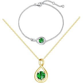 مجوهرات Birthstone Fancime للنساء الفضة الفضية اللانهائية Emerald قلادة قلادة سوار الذكرى عيد ميلاد هدية عيد الأم للبنات زوجة أمي أمي ابنة