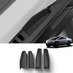 LUCKEASY 4pcs Door Handle Inserts Tray for Tesla Cybertruck 2024 2025 Door Side Pull Storage Box Caddy Organizer Durable ABS + PVC Mats All-Weather Waterproof Black