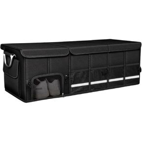 BAG WIZARD Car Trunk Organizer, Foldable Trunk Storage Organizer with Waterproof Pouch & Shoes Compartment for Car Accessories, Tools, Sundries, Black, Large
