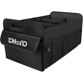 yohoolyo car trunk منظم لسيارات الدفع الرباعي وسيارات السيدان ، 72 لتر سعة كبيرة قابلة للطي 4 مقصورة منظم وتخزين مع قاعدة مقاومة للتسرب ، وملحقات السيارات خفيفة الوزن للنساء ، والأسود