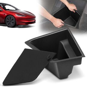 YHTAUTO Trunk Side Organizer Storage Box with Lids Fit for Tesla Model 3 Accessories 2021 2022 2023 TPE Rear Trunk Storage Bins Flocking Waterproof Odorless (Not Fit 2024 Model 3 Highland)