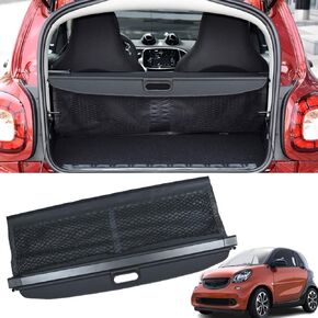 Marretoo for Smart Fortwo Cargo Cover 2016 2017 2018 لإكسسوارات Fortwo الذكية مع 【شبكة تخزين إضافية】 سوداء السحب القابلة للسحب غلاف الجذع درع الظل