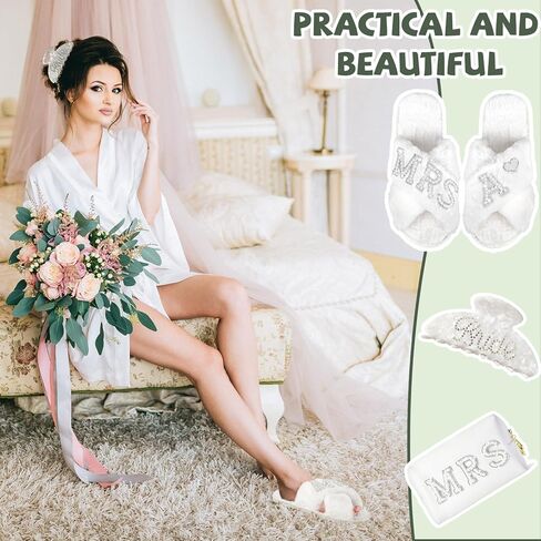 Personalized Initial Letter G Wedding Bride Slippers, Bride to Be Gifts, Bridal Shower Gifts, Bride Hair Clip MRS Makeup Bag in Kuwait