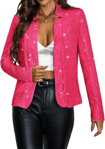 Giovacker Womens Sparkly Sequin stupy Glitter Open Front Blazer Jacket Stack in Kuwait