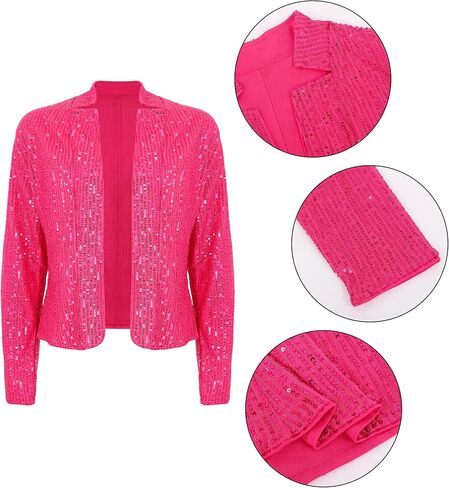 Giovacker Womens Sparkly Sequin stupy Glitter Open Front Blazer Jacket Stack in Kuwait