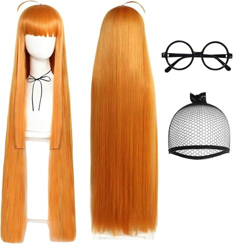 ANOGOL Wig Cap+ ( 1 Red Crown ) Long Blue Wig for Princess Wig Queen Comic Dark Roots Wavy Synthetic Wig for-Kids-Women Costume Wig for Halloween in Saudi Arabia
