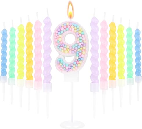 Number 7 Candle and 12 Pcs Spiral Candles for Girls 7th Birthday Decorations, Macaron Sparkling Cake Toppers for Happy 7th Birthday Decor Party Supplies in Saudi Arabia