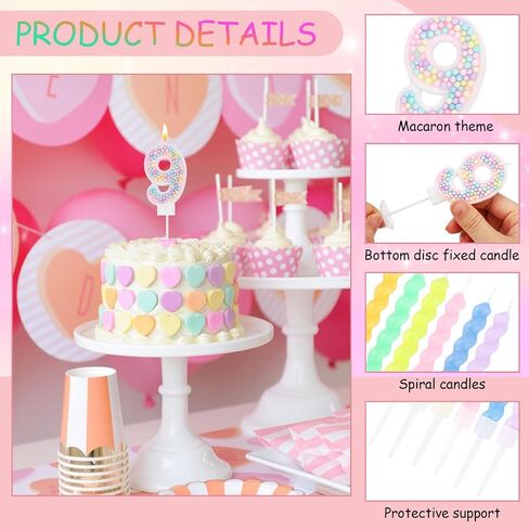 Number 7 Candle and 12 Pcs Spiral Candles for Girls 7th Birthday Decorations, Macaron Sparkling Cake Toppers for Happy 7th Birthday Decor Party Supplies in Saudi Arabia