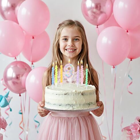 Number 7 Candle and 12 Pcs Spiral Candles for Girls 7th Birthday Decorations, Macaron Sparkling Cake Toppers for Happy 7th Birthday Decor Party Supplies in Saudi Arabia