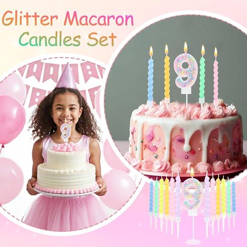 Number 7 Candle and 12 Pcs Spiral Candles for Girls 7th Birthday Decorations, Macaron Sparkling Cake Toppers for Happy 7th Birthday Decor Party Supplies in Saudi Arabia