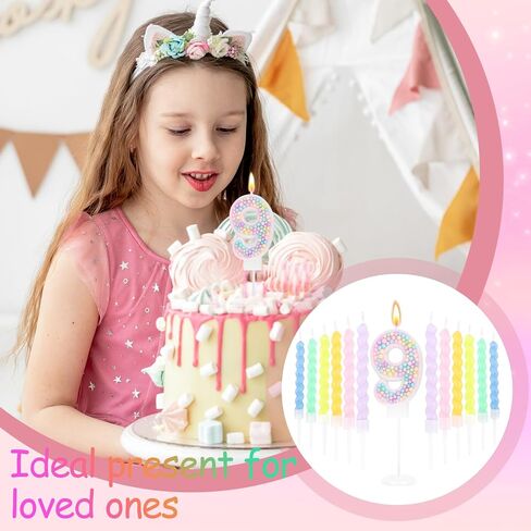 Number 7 Candle and 12 Pcs Spiral Candles for Girls 7th Birthday Decorations, Macaron Sparkling Cake Toppers for Happy 7th Birthday Decor Party Supplies in Saudi Arabia