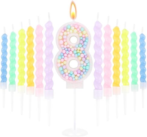 Number 7 Candle and 12 Pcs Spiral Candles for Girls 7th Birthday Decorations, Macaron Sparkling Cake Toppers for Happy 7th Birthday Decor Party Supplies in Saudi Arabia
