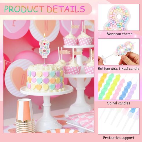 Number 7 Candle and 12 Pcs Spiral Candles for Girls 7th Birthday Decorations, Macaron Sparkling Cake Toppers for Happy 7th Birthday Decor Party Supplies in Saudi Arabia