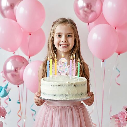 Number 7 Candle and 12 Pcs Spiral Candles for Girls 7th Birthday Decorations, Macaron Sparkling Cake Toppers for Happy 7th Birthday Decor Party Supplies in Saudi Arabia