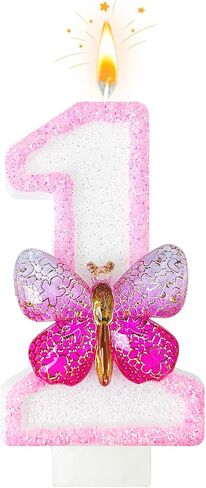 Pink Butterfly Birthday Decorations Candles, 3.3 Inch Birthday Candles for Cake Decorations, Cute Anniversary Celebration Supplies for Girls and Women，Butterfly Party Decorations Cake Topper(1) in Kuwait