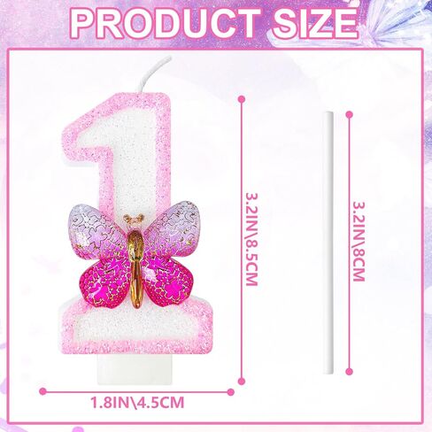 Pink Butterfly Birthday Decorations Candles, 3.3 Inch Birthday Candles for Cake Decorations, Cute Anniversary Celebration Supplies for Girls and Women，Butterfly Party Decorations Cake Topper(1) in Kuwait