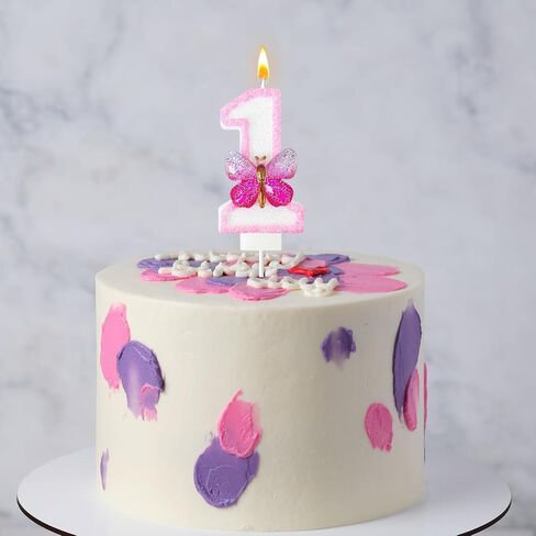Pink Butterfly Birthday Decorations Candles, 3.3 Inch Birthday Candles for Cake Decorations, Cute Anniversary Celebration Supplies for Girls and Women，Butterfly Party Decorations Cake Topper(1) in Kuwait