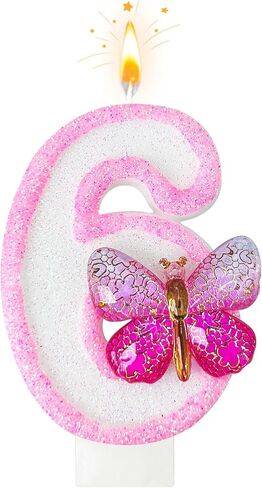 Pink Butterfly Birthday Decorations Candles, 3.3 Inch Birthday Candles for Cake Decorations, Cute Anniversary Celebration Supplies for Girls and Women，Butterfly Party Decorations Cake Topper(1) in Kuwait