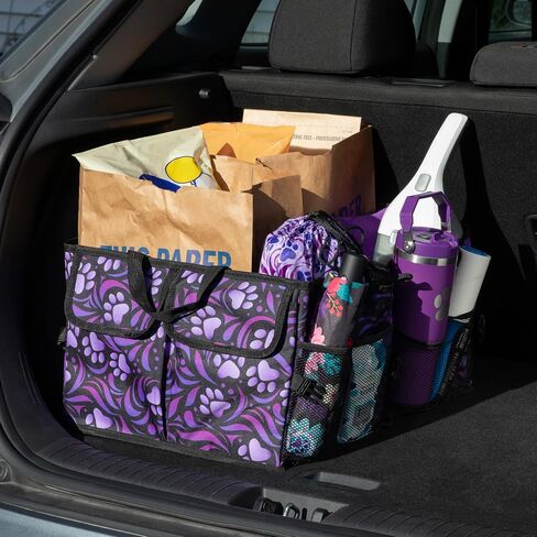 Greatergood Paw Print Print Trunk منظم مع 6 جيوب شاحنات شاحنة و Caddy سيدان مع حاوية تخزين مركبة المقصورة (PAW Symphony) in Kuwait