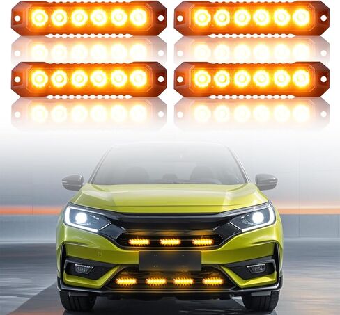 4PCS Amber Strobe Light, 6 LED Strobe Lights for Trucks Warning Flashing Beacon Hazard Strobe Light Mini Grill Emergency Lights for Vehicles Trucks Bus Car ATV UTV 12-24V (Amber) in Kuwait