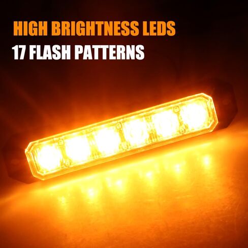4PCS Amber Strobe Light, 6 LED Strobe Lights for Trucks Warning Flashing Beacon Hazard Strobe Light Mini Grill Emergency Lights for Vehicles Trucks Bus Car ATV UTV 12-24V (Amber) in Kuwait