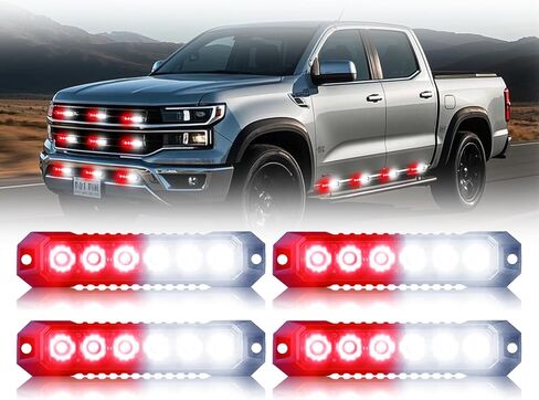 4PCS Amber Strobe Light, 6 LED Strobe Lights for Trucks Warning Flashing Beacon Hazard Strobe Light Mini Grill Emergency Lights for Vehicles Trucks Bus Car ATV UTV 12-24V (Amber) in Kuwait