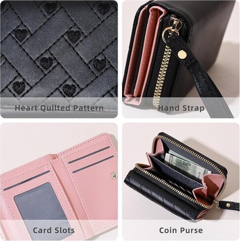 Wallet Women, Cute Pink Ladies Wallet, Love Heart Trifold Wallets Woman Business Credit Card Holder with Zipper Purse for ID Cards Cash Coin Key (Pink) in Saudi Arabia