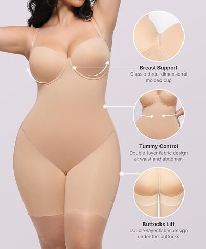 SHAPELLX Shapewear for Women Strapless Bodysuits Tummy Control Body Shaper Butt Lifting Shapewear with Removable Straps in Saudi Arabia