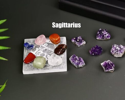 AMOYSTONE Selenite Crystal Charging Plate for Healing Crystal Stone Selenite Pieces Square Slab Etched Sagittarius 4" with Stand in Saudi Arabia