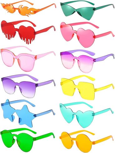 Pibupibu 12/24 Pack Mixed Rimless Colorful Party Sunglasses Bulk, Fun Party Glasses Photoshoot Prop Costume Eyewear in Saudi Arabia