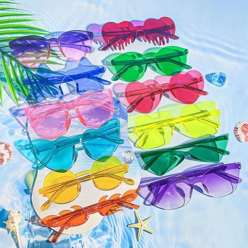 Pibupibu 12/24 Pack Mixed Rimless Colorful Party Sunglasses Bulk, Fun Party Glasses Photoshoot Prop Costume Eyewear in Saudi Arabia