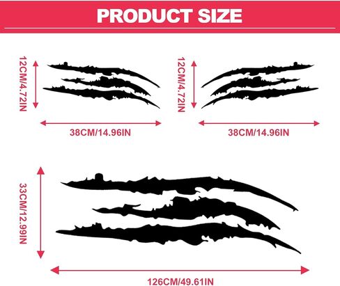 3pcs Car Monster Claw Stickers Vinyl Claw Marks Decals, 1 Full Set Car Hood Decal Scratch Stripe Auto Headlight Decal Marks Decor Accessories (Color : Black) in Saudi Arabia