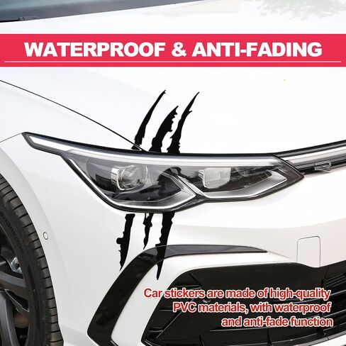 3pcs Car Monster Claw Stickers Vinyl Claw Marks Decals, 1 Full Set Car Hood Decal Scratch Stripe Auto Headlight Decal Marks Decor Accessories (Color : Black) in Saudi Arabia