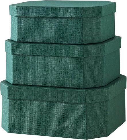 Soul & Lane Octagon Textured Decorative Boxes for Organizing, Set of 3 Nesting Cardboard Storage Containers for Gifts, Durable Memory Boxes for Keepsakes, Forest Green in Saudi Arabia