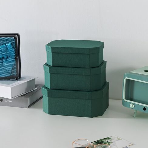 Soul & Lane Octagon Textured Decorative Boxes for Organizing, Set of 3 Nesting Cardboard Storage Containers for Gifts, Durable Memory Boxes for Keepsakes, Forest Green in Saudi Arabia