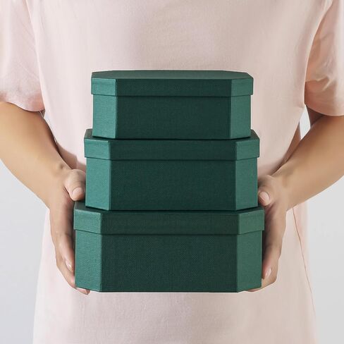 Soul & Lane Octagon Textured Decorative Boxes for Organizing, Set of 3 Nesting Cardboard Storage Containers for Gifts, Durable Memory Boxes for Keepsakes, Forest Green in Saudi Arabia