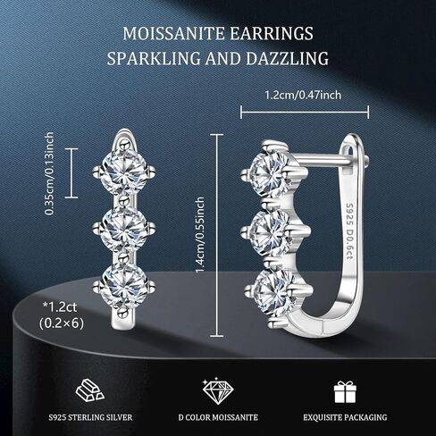 Moissanite Hoop Earrings for Women Lab Created 0.6 Carat-1.8 Carat Diamond Huggie Earrings White Gold Plated D Color Round Cut 925 Sterling Silver Earring GRA Certified in Saudi Arabia