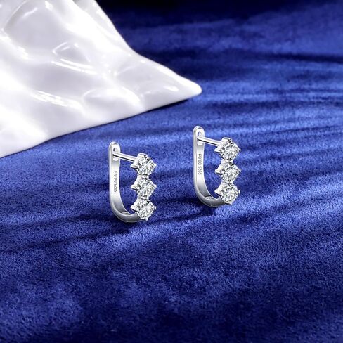 Moissanite Hoop Earrings for Women Lab Created 0.6 Carat-1.8 Carat Diamond Huggie Earrings White Gold Plated D Color Round Cut 925 Sterling Silver Earring GRA Certified in Saudi Arabia