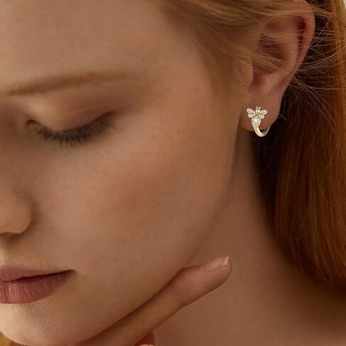 18K Gold Bee Earrings for Women, Hypoallergenic Stud with Cubic Zirconia, Hoop Earrings for Women, Gold/Silver Colors in Saudi Arabia