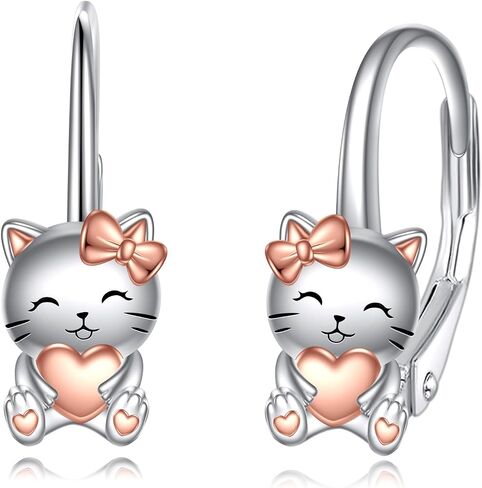 925 Sterling Silver Cat Bunny Sloth Cow Angel Axolotl Leverback أقراط لطيفة حيوان هدايا مجوهرات إسقاط للنساء in Kuwait