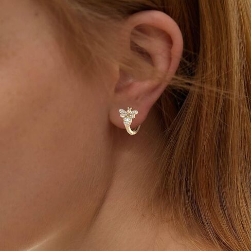 18K Gold Bee Earrings for Women, Hypoallergenic Stud with Cubic Zirconia, Hoop Earrings for Women, Gold/Silver Colors in Saudi Arabia