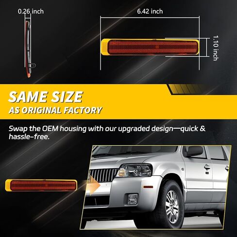 Front Bumper Reflector Compatible with Mercury Mariner 2005-2007, [DOT] [IP67 Waterproof] Front Bumper Reflector Cover [No Bulbs], 2 PCS, Amber Lens in Kuwait