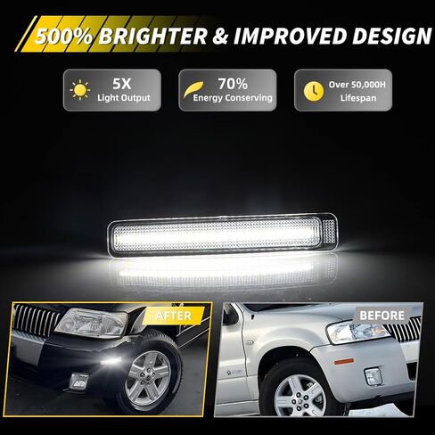Front Bumper Reflector Compatible with Mercury Mariner 2005-2007, [DOT] [IP67 Waterproof] Front Bumper Reflector Cover [No Bulbs], 2 PCS, Amber Lens in Kuwait