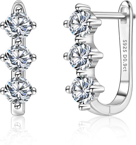 Moissanite Hoop Earrings for Women Lab Created 0.6 Carat-1.8 Carat Diamond Huggie Earrings White Gold Plated D Color Round Cut 925 Sterling Silver Earring GRA Certified in Saudi Arabia