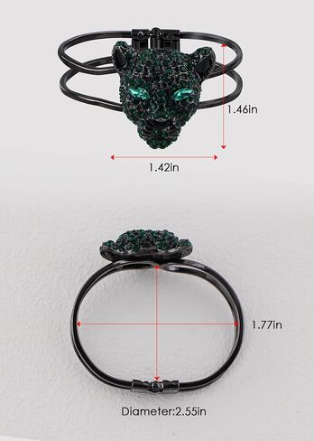 Alilang Golden Tone Clear Crystal Rhinestone Black Enamel Cheetah Leopard Jaguar Head Bangle Bracelet in Kuwait